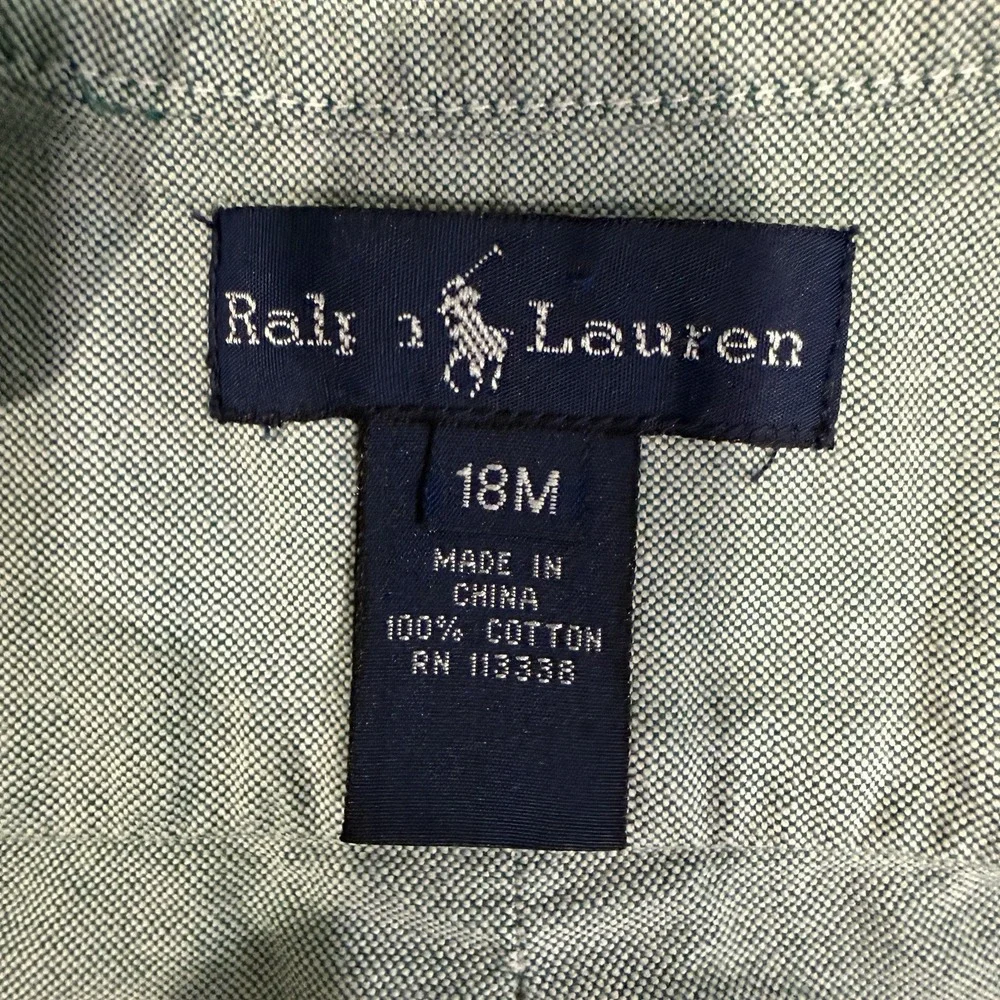 Ralph Lauren Baby Boy 18M Oxford Shirt Long Sleeve Green Button Down Pony Logo